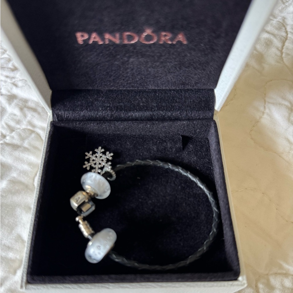Pandora leather bracelet with charms